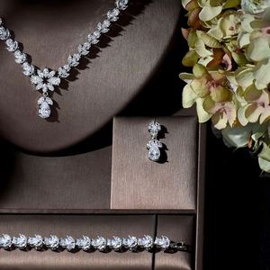 HIBRIDE magnifique goutte d'eau forme femmes fille fête collier et boucles d'oreilles ensemble 2 pièces Zircon Bisuteria Conjunto De Joyas N-1383 - Product Image 3