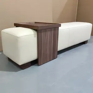 意大利轻豪华软垫木质底座客厅沙发凳真皮床头长凳带边桌