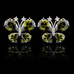 Boutons de manchette en laiton plaqué argent avec zircon, motif papillon tendance, gravure personnalisée du logo, pour chemise à poignets mousquetaires, cadeau de fiançailles - Product Image 2