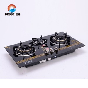 Table de cuisson intelligente en verre noir à 3 brûleurs, cuisinière à gaz avec bouton manuel pour la cuisine à domicile - Product Image 3