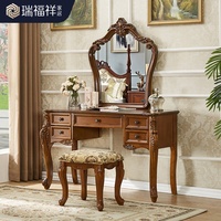 Table de toilette en bois massif de style rétro américain et européen avec miroir éclairé, durable, pour petits hôtels, chambre à coucher, salon, comprend un bureau