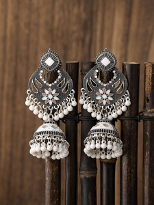Vintage indien Jhumka bijoux gland cloches boucles d'oreilles femmes alliage perlé gland longues boucles d'oreilles (KER819) - Product Image 4