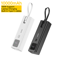 Batterie externe pour ordinateur portable A310 100W, 10000mAh, ultra-mince, étanche, avec câble USB-C intégré, chargeur rapide PD, chargeur portable