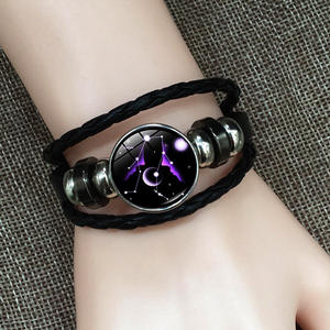 Punk fait à la main tressé corde réglable en cuir PU charme <span class=keywords><strong>Horoscope</strong></span> 12 signes du zodiaque Bracelet pour femmes hommes - Product Image 3