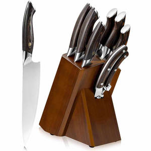 Wholesale 8‑Piece Kitchen Cutlery <b>Set</b> Stainless Steel kitchen <b>knives</b> with Wooden Block Triple Rivet Wood Grain Handle - Product Image 1