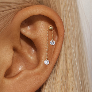 Nouveauté chaîne réglable plaqué or 18 carats boule arrière vis Piercing boucles d'oreilles 925 argent femmes bijoux géométrie CZ goujon - Product Image 2