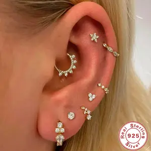 1 Chinese Jewelry Wholesale Cartilage Puncture Earclip Auricle Europe S925 Sterling Silver Cubic Zirconia Jewelry Set Earring