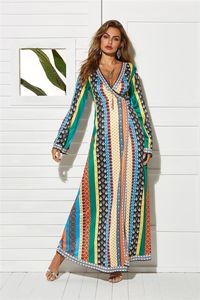 2020 Vestido de manga larga con cuello en V para mujer MAXI bohemio de talla grande Guangzhou Factory - Product Image 2