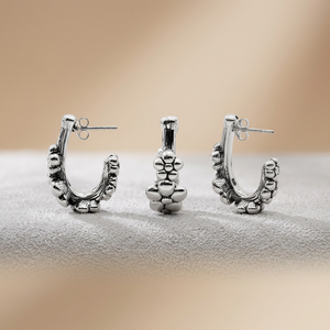 Boucles d'oreilles clous en argent 925, motif bulle, massives, sculpturales, tendance, avec grappe de fleurs multiples, cadeau romantique, vente en gros - Product Image 3