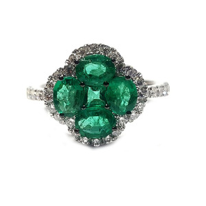 Magnifique diamant naturel 100% couleur pierre émeraude verte or blanc 18 carats conception intemporelle bague cluster pour dames pour les fêtes - Product Image 1