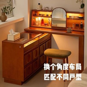 Vintage Solid Wood Dressing Table With <b>Drawer</b> Corner Cabinet Bedroom Makeup <b>Desk</b> For Small Apartments Retro Style - Product Image 2