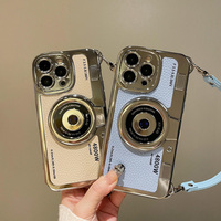 Étui pour appareil photo 3D rétro vintage pour iPhone 16 Pro Max PC Bracelet en cuir étui pour iPhone 17 16 15 12 13 14 Plus 8 Plus