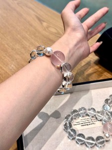 Pulsera de Cuentas de Cuarzo Rosa y Cuarzo Transparente Natural, Pulsera Elástica de Cristal Elegante para Mujer, Joyería para Uso Diario y Fiestas, Regalo - Product Image 5