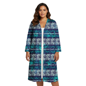 Cárdigan Kimono Extra Grande para Mujer, Blusa con Estampado de Tatuaje Polinesio de Plumeria, Cárdigan Holgado con Frente Abierto, Manga Larga, Ropa de Playa - Product Image 3