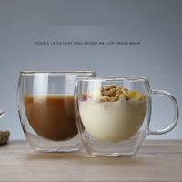 2024 Tasse à café en verre borosilicate transparent résistant à la chaleur à double paroi avec poignée
