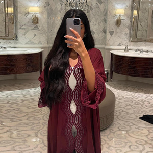 Abaya Estiva 2026 Sharut, <span class=keywords><strong>Abbigliamento</strong></span> Islamico Turco per EID Ramadan, Kimono Musulmano da Donna con Ricamo sul Bordo, Abaya Aperta - Product Image 1