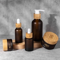 Botol dan set botol kosmetik, botol tetes bambu kaca amber frosted 30ml 50ml 60ml