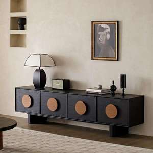 Mueble de <span class=keywords><strong>TV</strong></span> de Madera Maciza de Diseño Moderno Vintage, Mesa Negra, Almacenamiento en el Suelo, Muebles de Salón para Apartamentos Pequeños, Ecológico - Product Image 3