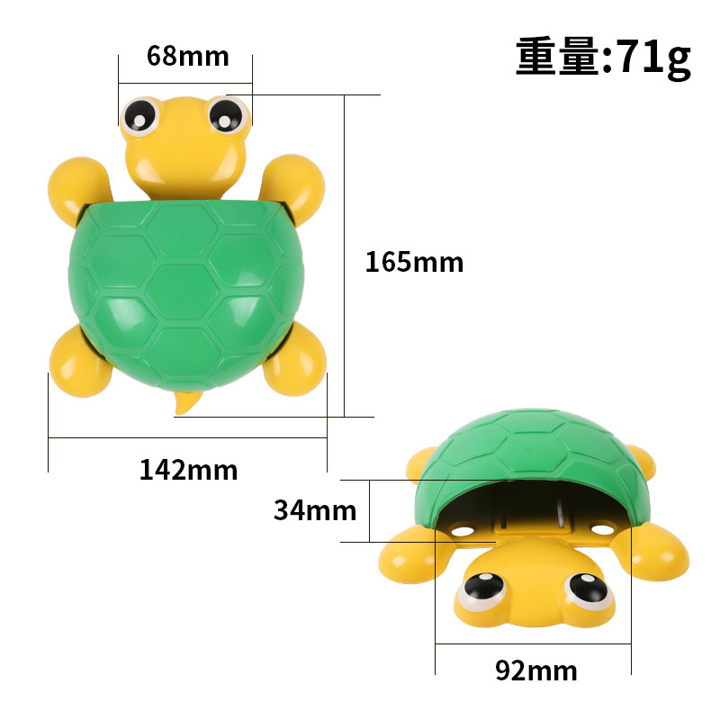 Almacenamiento para cepillos de dientes de tortuga pequeña: caparazón verde, patas amarillas.