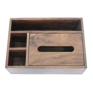 Rustic Wooden Tissue Container Handcrafted Wood Tissue Holder Tissue Box Wooden Desktop Organizer Case For Office Storage