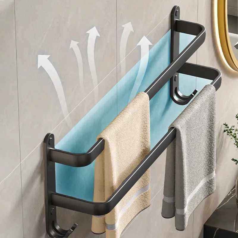 Toallero de aluminio cromado para decoración de baño, soporte montado en la pared, barra de toalla