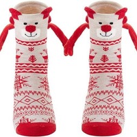 Nouvelles tendances transfrontalières : Chaussettes décontractées de Noël en coton pour l'automne et l'hiver, mi-mollet, avec aimants et pierres magnétiques, colorées