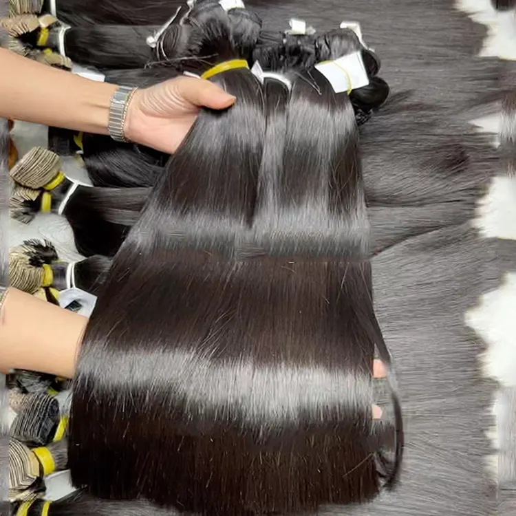 Оптовая продажа, натуральные двойные необработанные человеческие волосы, необработанные вьетнамские пучки