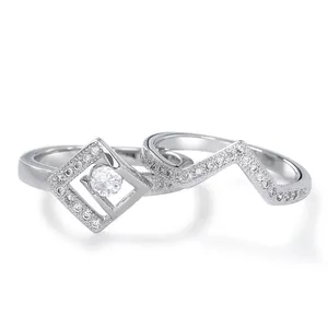 Bán Buôn Hình Vuông Cz Nhẫn Sterling Silver 925 Joyas Womans Nhẫn 2 Cái Nhẫn Sang Trọng Cho Phụ Nữ