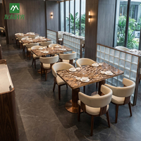 Ensemble de tables et chaises rectangulaires modernes en métal et bois, durables et écologiques, pour hôtels, restaurants, cafés et usage commercial.