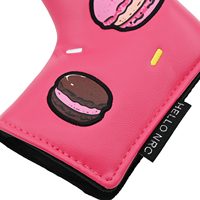 Penutup Putter Golf Magnet Headcover Macaron Dessert Embroidery Patch Pink Putih Kulit PU Penutup Bilah Klub Golf