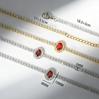 Bracelets en acier inoxydable avec pendentif ovale en forme de cœur rouge, bracelet tennis en zircon anti-ternissement, bijoux tendance pour femmes, cadeau de la Saint-Valentin