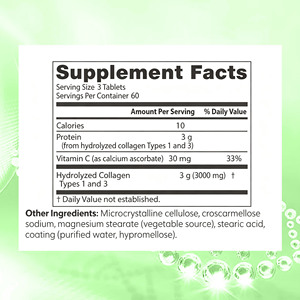 Comprimés de collagène OEM ODM avec collagène hydrolysé et vitamine C, améliore l'hydratation de la peau et renforce les cheveux, complément de collagène - Product Image 2