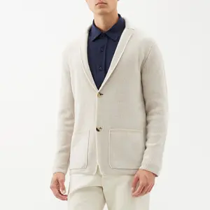 LeBo Wholesale Custom Men Long Sleeve Beige Shawl Collar With Pocket Cashmere Sweater Cardigan