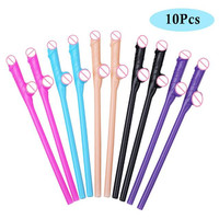 Lot de 10 pailles à boire fantaisie en forme de pénis, couleur chair, pour enterrement de vie de jeune fille, bar et fournitures de fête