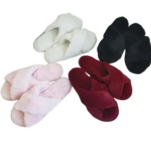 Women House Warm Fluffy Furry Autumn Spring Real Fuzzy Fur Slides Slippers Custom Slippers For Women