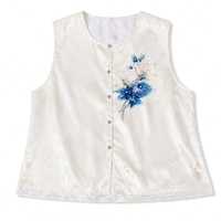 Gilet sans manches pour femme en satin de soie Xiangyunsha lavé au sable, broderie Luneville, col mandarin