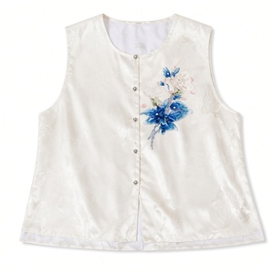 Gilet sans manches pour femme en satin de soie Xiangyunsha lavé au sable, <span class=keywords><strong>broderie</strong></span> <span class=keywords><strong>Luneville</strong></span>, col mandarin - Product Image 2