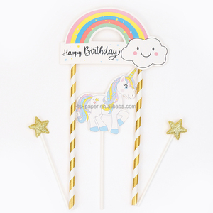 Décoration de <span class=keywords><strong>gâteau</strong></span> <span class=keywords><strong>Licorne</strong></span> Joyeux Anniversaire Remise de Diplôme Bannière Arc-en-ciel en Papier Couleurs et Formes Personnalisables Kit de Décoration de Fête DIY - Product Image 2