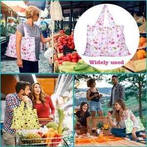 Grand sac de courses pliable réutilisable en polyester RPET 190T, sac fourre-tout extensible en nylon durable - Product Image 6