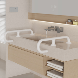 Main courante en résine pour lavabo de salle de bain, conçue pour les personnes âgées et les personnes handicapées, avec barrières antidérapantes sur le comptoir et le lavabo. - Product Image 5