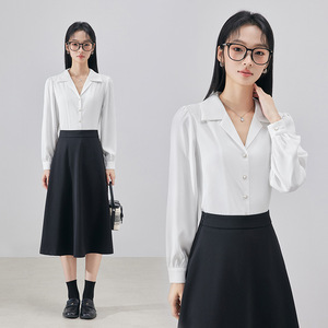 Women's White Long Sleeve Shirt Solid Color Poplin Work Commuting Formal Wear - Product Image 1