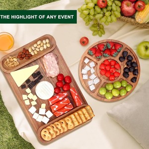 Acacia Wood <b>Tray</b> Set Cheese Board Divided Serving Platter For Party <b>Snacks</b> And Desserts Natural Color - Product Image 2
