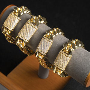 Pulseras y Brazaletes de Plata de Ley 925 para Hombre con Cadena Cubana de Doble Cara y Moissanita VVS, Collar de Cadena Cubana Miami Dorado - Product Image 3