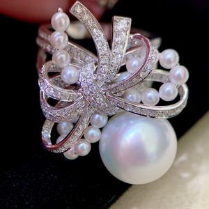 Anillo de Perlas de Nácar Blanco Australiano de 12-11 mm, Calidad 925, con Incrustaciones de Luz de Espejo Impecables en la Parte Delantera, para Industria Pesada - Product Image 1