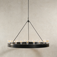 Lustre rond en fer antique noir YH avec verre artistique et LED, luminaire suspendu pour îlot de cuisine, bar, salle à manger, plafond haut