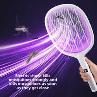 Raquette anti-moustiques 2-en-1 rechargeable avec affichage du niveau de batterie, indice de protection IP33, haute tension, pour usage domestique intérieur