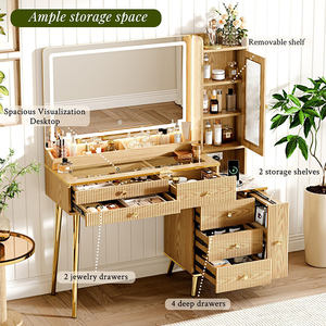 Coiffeuse compacte de 48 pouces avec miroir éclairé, 7 tiroirs, étagère ouverte, support pour sèche-cheveux pour la chambre à coucher - Product Image 3