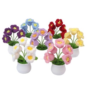 Pot de fleurs Linglan à 5 têtes en laine crochetée fait main, fini, transfrontalier, ornement de bureau, cadeau d'anniversaire, petit format - Product Image 5