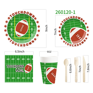 DAMAI Sports Themed Party Tableware Set with Rugby <b>Pattern</b> Includes Round <b>Paper</b> Plates Cups Napkins Serves 8 Guests - Product Image 6