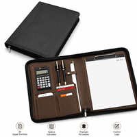 Portafolio de Cuero A4 con Cierre y Calculadora, Personalizable con Logotipo, Bolsa para Documentos de PU Encerado Premium, Organizador de Negocios para Reuniones de Oficina
